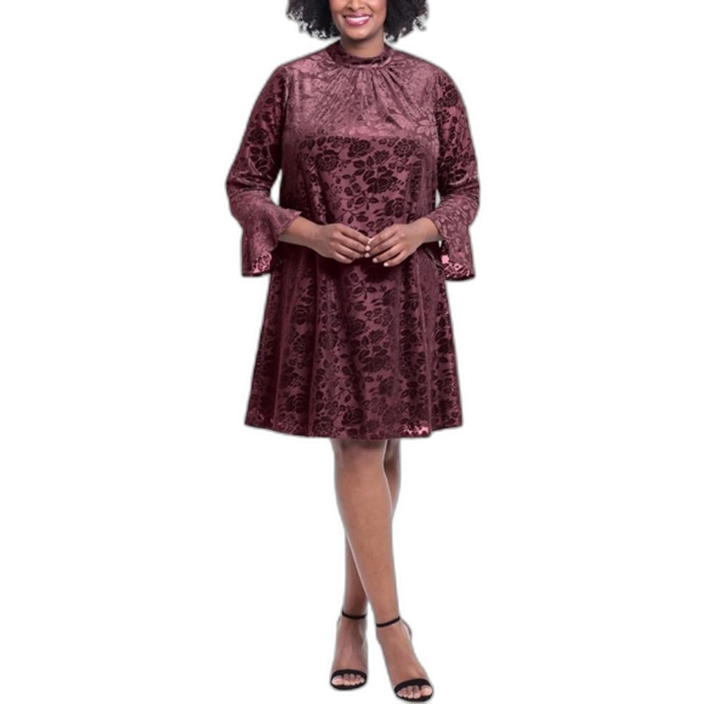 Maggie London‎ Woman Velvet Short Floral Dress in Wine Plus Size 18W